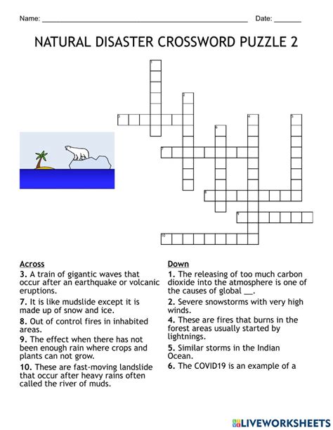 Natural Disasters Crossword Puzzle 2 Worksheet