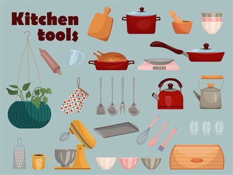Set Of Vector Kitchen Equipments Kitchen Tools Objects Kitchen