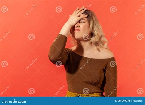 Facepalm Portrait Of Woman With Hand On Head Stock Photo Image Of