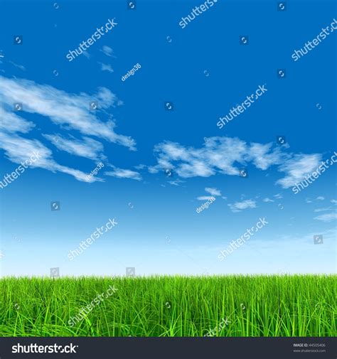 High Resolution 3d Green Grass Over A Blue Sky With White Clouds As