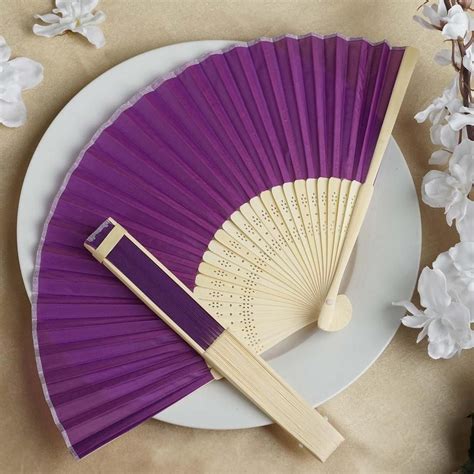 Purple Asian Silk Folding Fans Fan Wedding Favors Fan Favors Hand