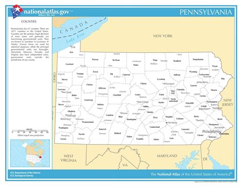 Pennsylvania State Counties Wcities Laminated Wall Map Us