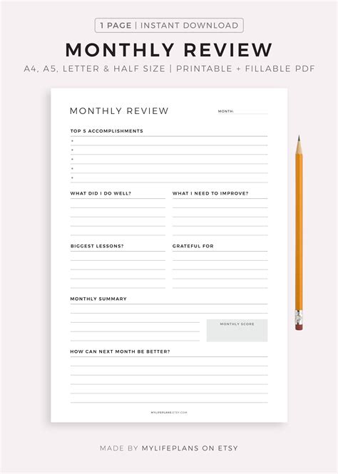Monthly Review Monthly Reflection Monthly Evaluation Monthly Summary