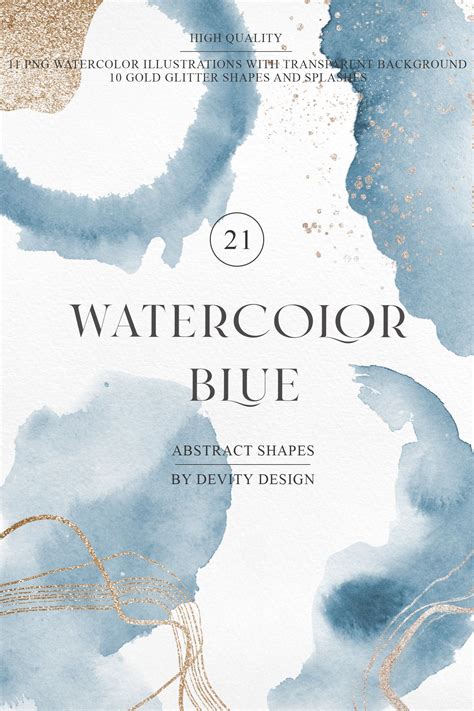 Blue Watercolor Shapes With Gold Glitter Abstract Splashes 1917138