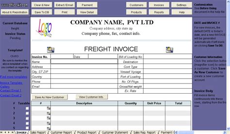 Freight Invoice Template Invoice Manager For Excel