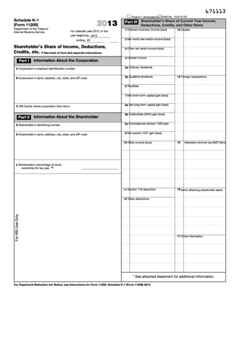 Fillable Schedule K 1 Form 1120s Shareholders Share Of Income