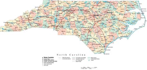 North Carolina Digital Vector Map With Counties Major