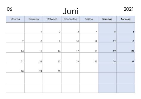 Kalender Juni 2021 Kleine Ziffern Im Querformat Kalendersu
