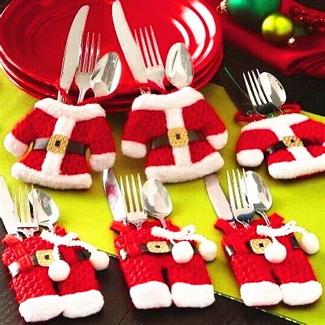 1 Set Santa Claus Cloth Silverwaser Holder Christmas Dinner Table