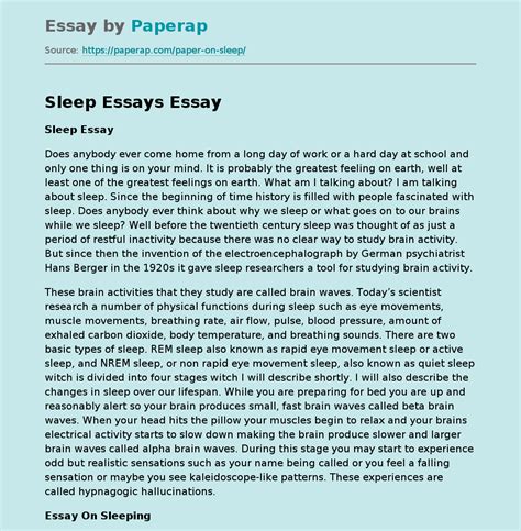 The Importance Of Sleep Free Essay Example