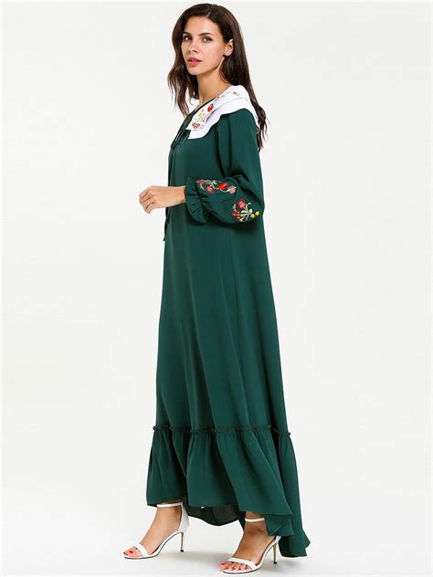 Women Muslim Embroidery Dress Islam Abaya Loose Jilbab Maxi Cocktail