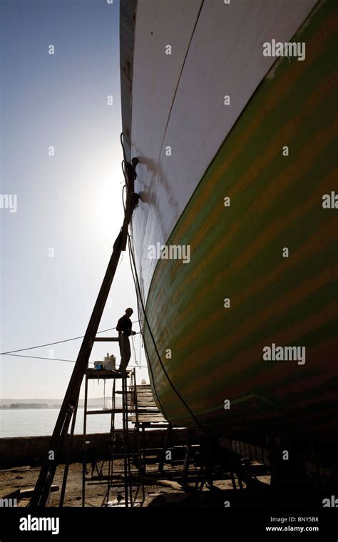 Boat Being Repaired In Drydock Stock Photo Alamy