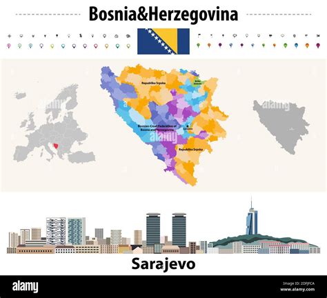 Vector Map Of Bosnia And Herzegovina Municipalities Sarajevo Cityscape