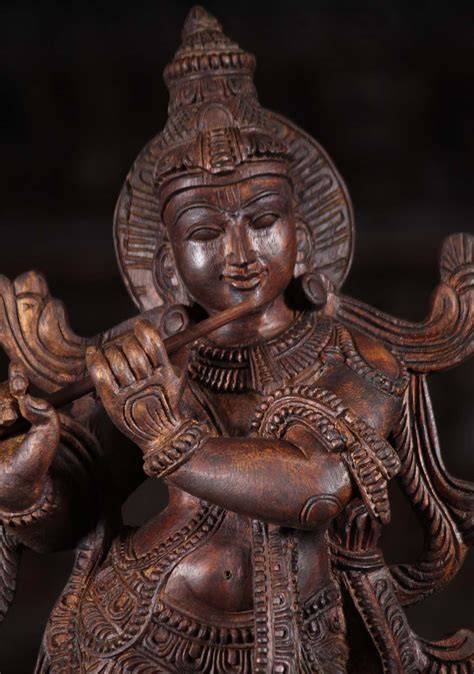Sold Wood Gopal Krishna Playing Flute Sculpture 24 95w9t Hindu Gods And Buddha Statues