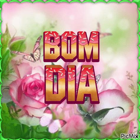 The Words Boom Dia Are Surrounded By Pink Roses And Butterflies On A