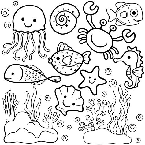 Vector Cartoon Of Marine Animals Coloring Book Or Page 16109831 Vector