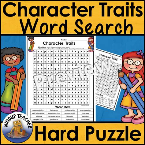 Character Traits Word Search HARD Puzzle | Made By Teachers