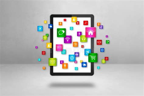 Flying Icons Around A Tablet Pc Cloud Computing Concept Stock