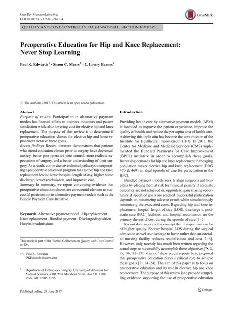 Pdf Preoperative Education For Hip And Knee Replacement Never Stop