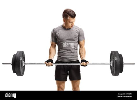 Guy Lifting Weights Isolated On White Background Stock Photo Alamy