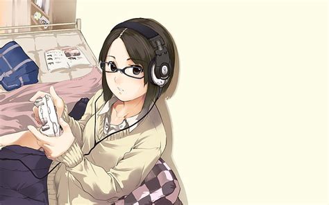 Hd Wallpaper Anime Girl Headphones Short Hair Playing Games