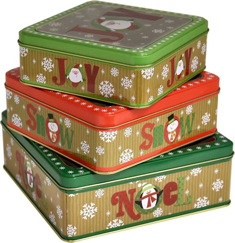 Square Christmas Cookie Tins Nesting Boxes Set Of 3