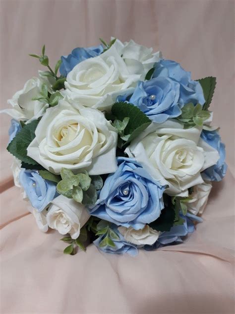 Pale Blue And White Rose Brides Bouquet Artificial Bridal Bouquets