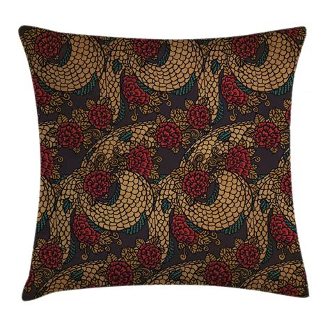 Asian Throw Pillow Cushion Cover Traditional Ancient Design Roses And