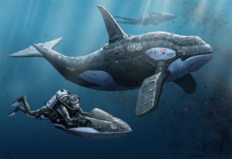 Fantasy Art Digital Art Drawing Underwater Sea Blue Divers