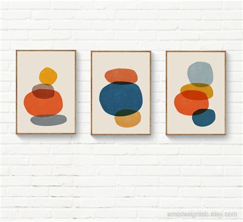 Set Of 3 Original Abstract Mid Century Wall Art Colorful Etsy Mid