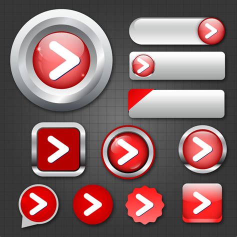 Digital Navigation Buttons Sets Design In Red Multishapes Vectors