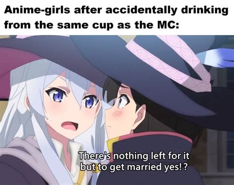 Anime Girls After Accidentally Drinking From The Same Cup As The Mc