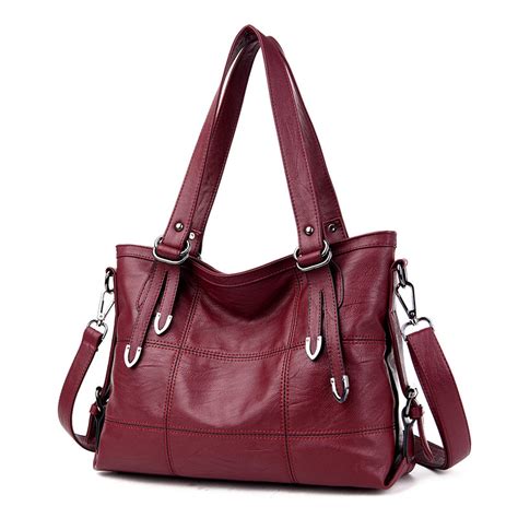 Women Vintage Soft Leather Handbag Large Capacity Stitching Crossbody