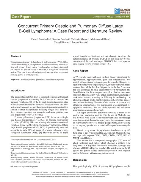 Pdf Concurrent Primary Gastric And Pulmonary Diffuse Large B Cell