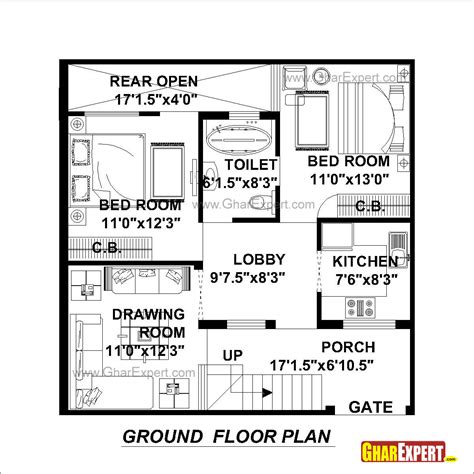 On the backside of the w.c bath area, there is bedroom 2. House Plan for 30 Feet by 30 Feet plot (Plot Size 100 ...