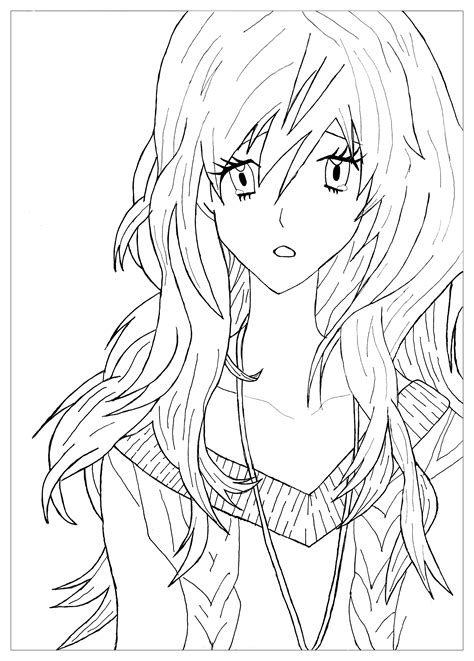 Sad Anime Girl Coloring Pages Long Hair Anime Girl Coloring Pages