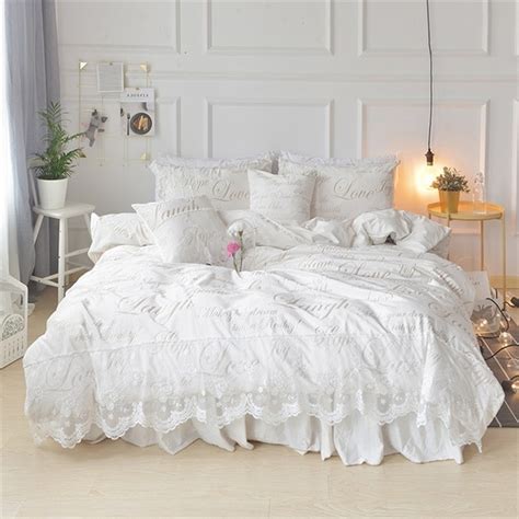 Buy Romantic Princess Ruffle White Lace Bedding Set Queen And King Size Bed