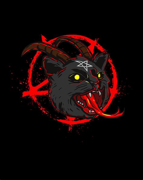 Evil 666 Devil Cat Occult Satanic Upside Down Pentagram Drawing By