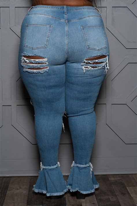 Plus Size "Apple Bottom" Destroyed Bell Jeans - Medium Blue – Boutique115