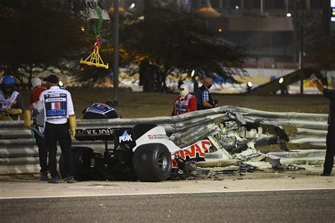 F1 Photos Romain Grosjeans Haas Bahrain Fireball Crash