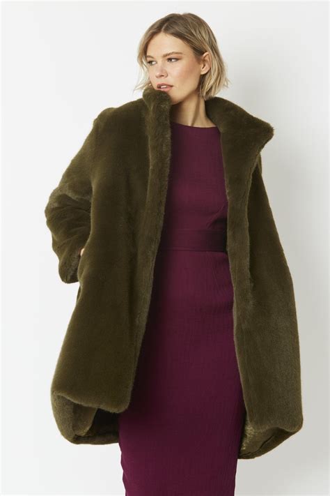 Khaki Oversized Faux Fur Coat Jayley