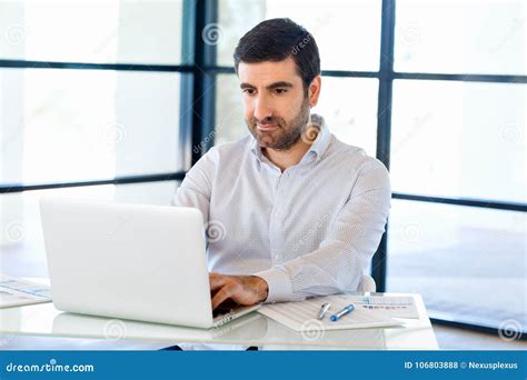 Handsome Businessman Working At Computer Stock Photo Image Of