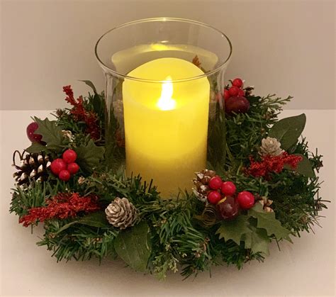 Evergreen Holiday Centerpiece Glass Hurricane Candle Table Decor