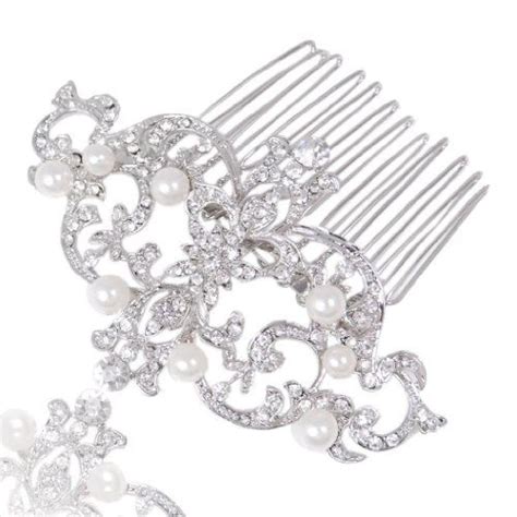 Ever Faith Bridal Silvertone Simulated Pearl Flower Austrian Crystal Hair Comb Headpiece Visit