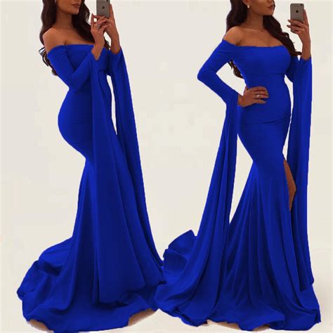 Sexy Off Shoulder Long Sleeves Mermaid Evening Gowns 2018 Prom Dress Alinanova