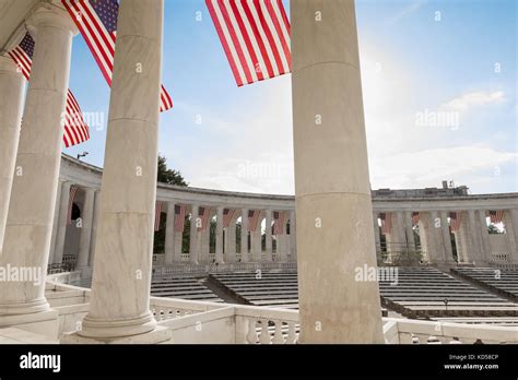 Washington Dc Arlington Memorial Amphitheater Decorated With Flags For