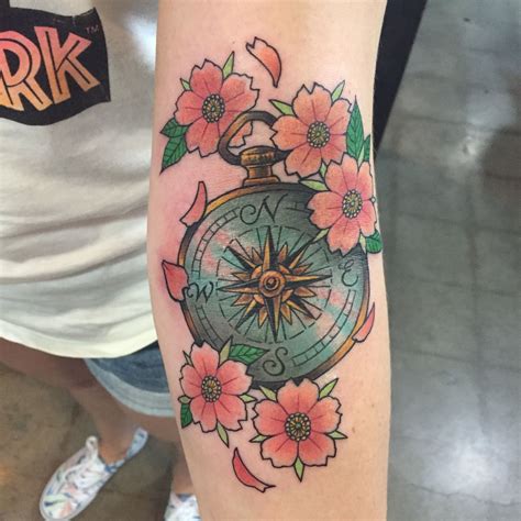 Compass With Flowers Arm Tattoo By Kyle Ward Kyledubb Phoenix