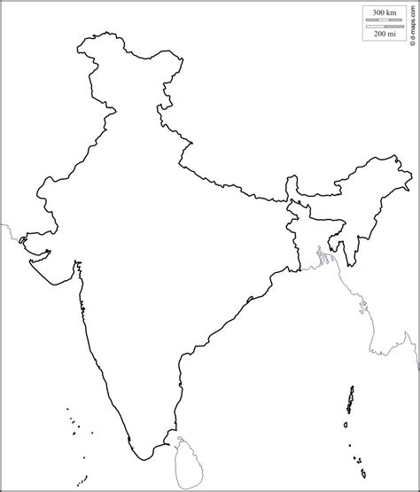 Indie Mapa Obrys Indie Obrys Mapy Jižní Asie Asie