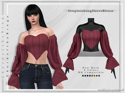 Strapless Long Sleeve Blouse T 347 Sims 4 Clothes Mod Modshost