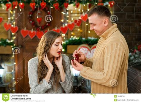 Husband Giving Wife Ring At Valentine S Day Stock Image Image Of